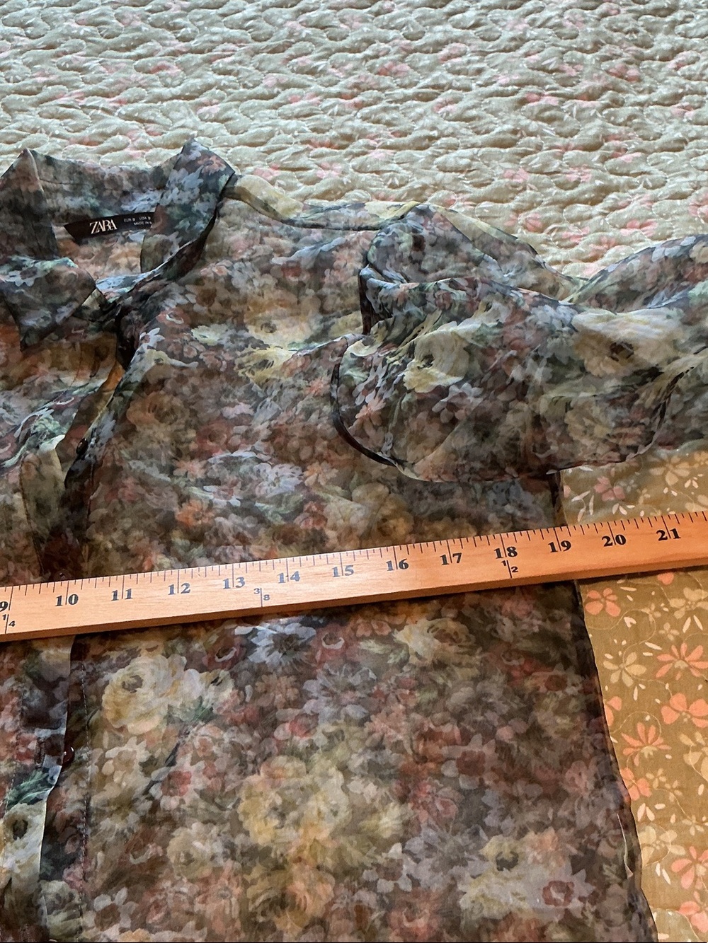 Zara sheer floral button up top with collar and long sleeves s - Picture 7 of 9